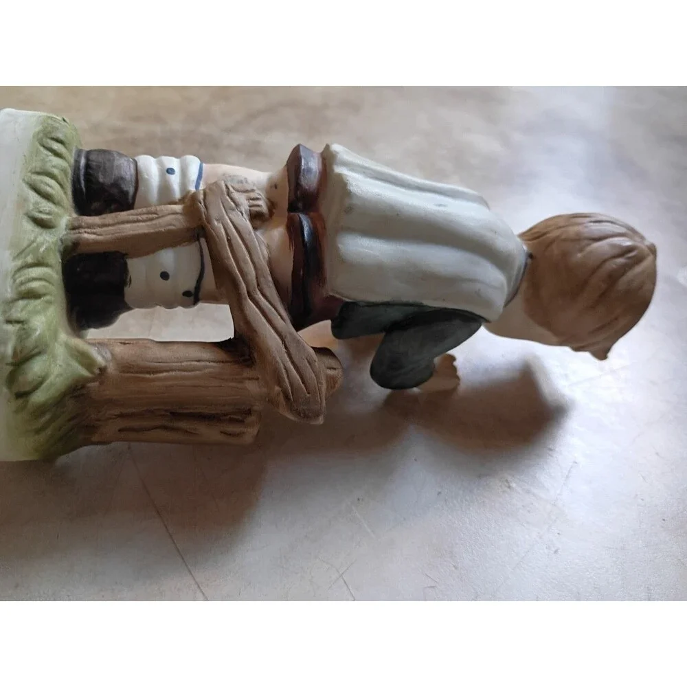 Vintage UCGC Korea Porcelain Figurine Set Boy Reading & Girl Watering Flowers
